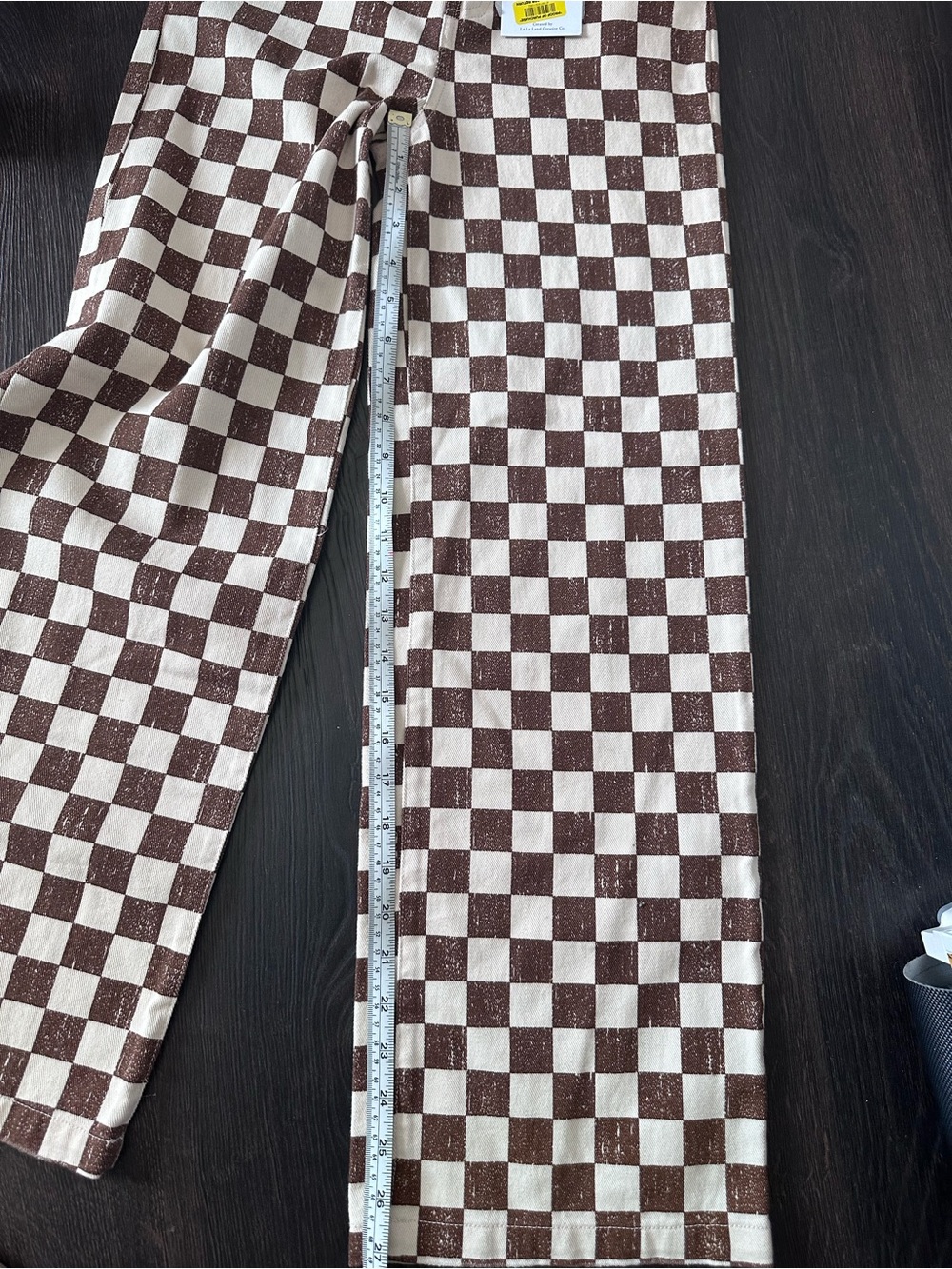 Checkerboard Wide Leg Jeans - Brown & Cream, Sz M, Teens - Picture 9 of 10